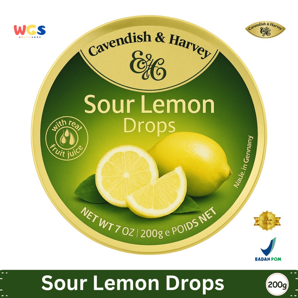 Cavendish & Harvey Sour Lemon Drops 200g - Permen Lemon Asam Segar dari Jus Buah Asli