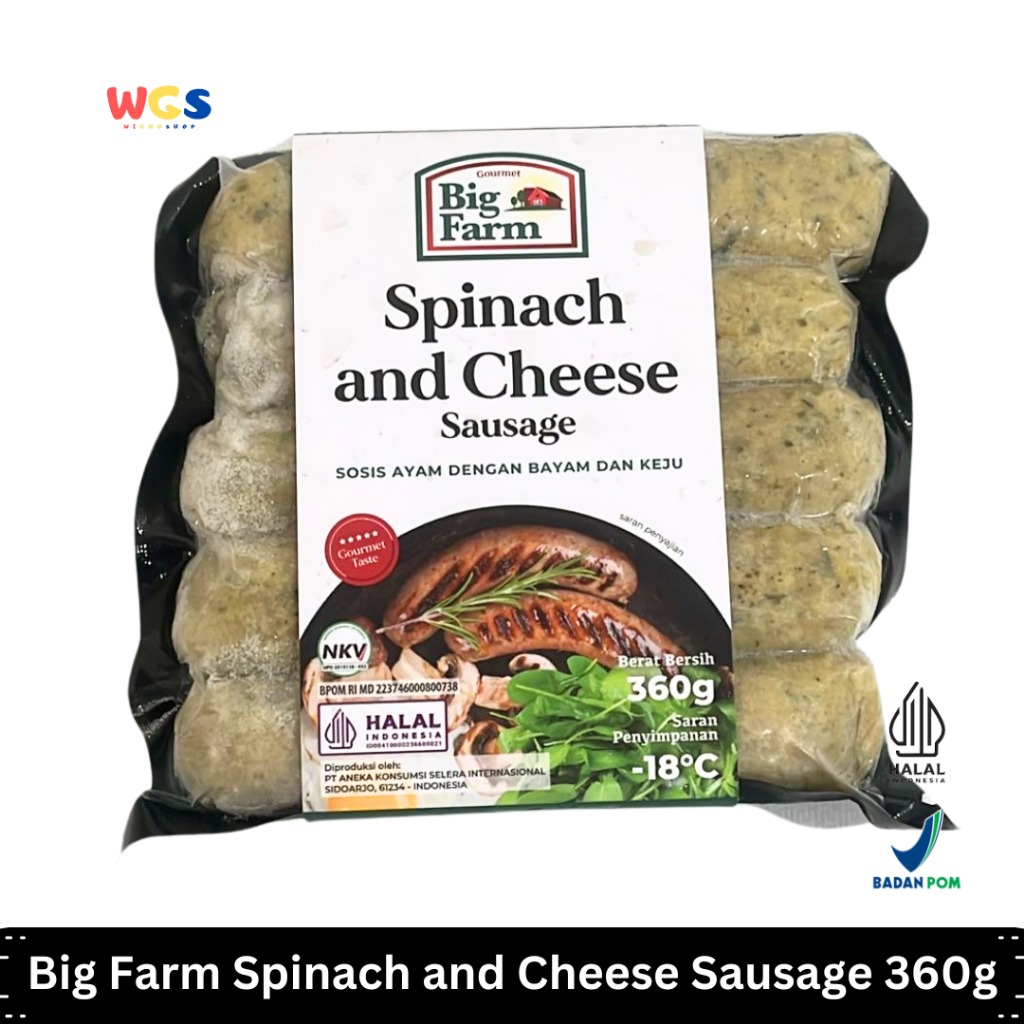 Big Farm Spinach and Cheese Sausage 360g – Sosis Ayam dengan Bayam dan Keju, Lezat dan Bergizi