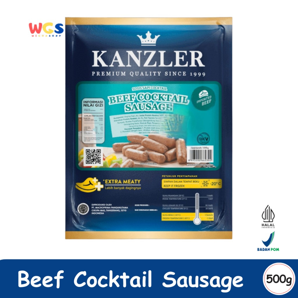 KANZLER Beef Cocktail Sausage 500g β Sosis Sapi Premium, Lezat, dan Extra Meaty