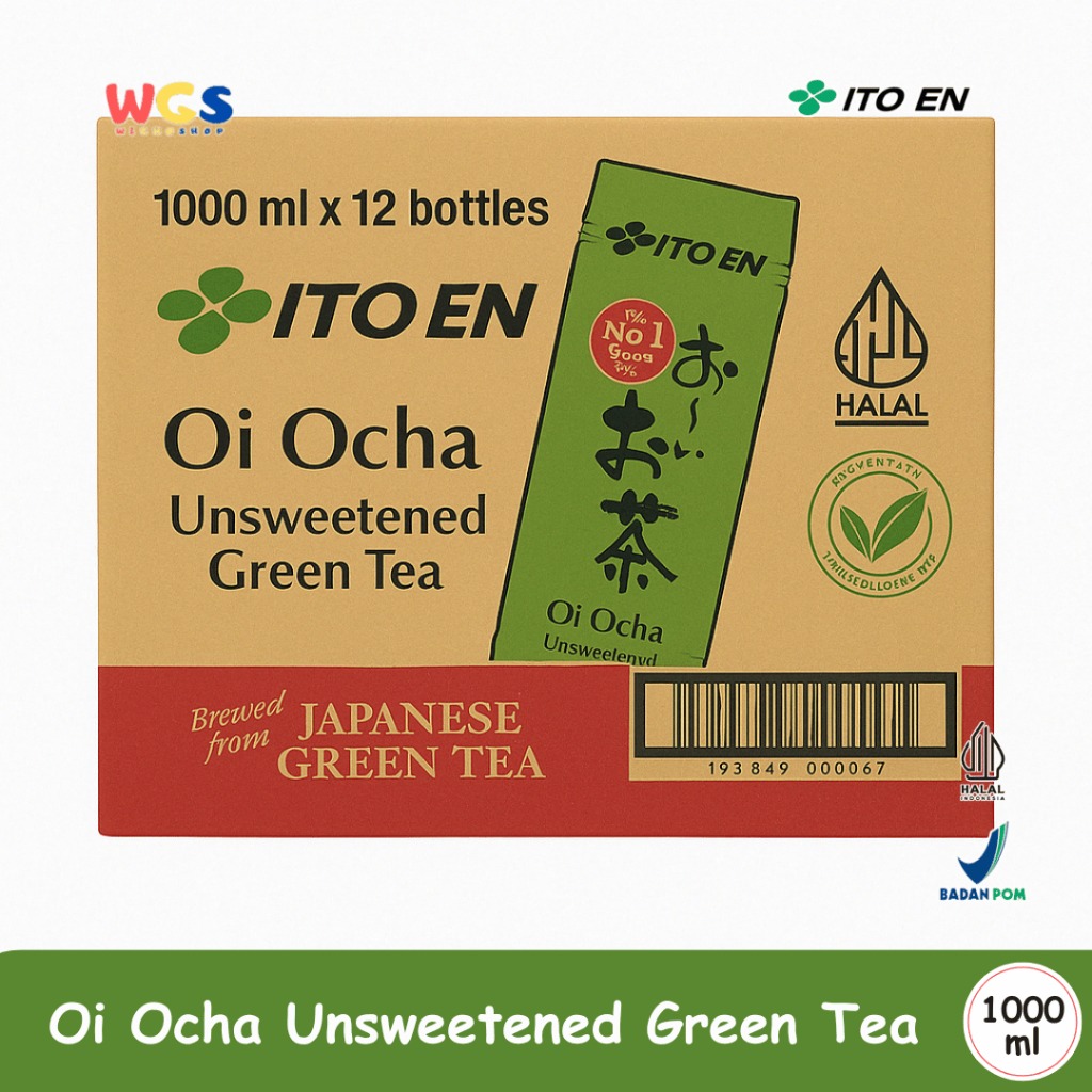 ITO EN Oi Ocha Unsweetened Green Tea 1000mL x 12 – Teh Hijau Jepang Tanpa Gula, Botol Besar Hemat