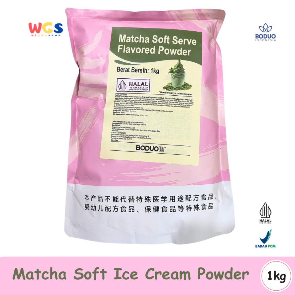 BODUO Matcha Soft Serve Ice Cream Powder 1kg – Bubuk Es Krim Lembut Rasa Matcha Premium