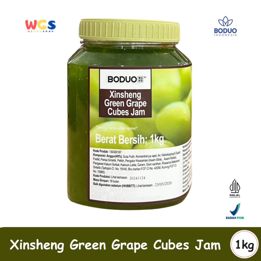 BODUO Xinsheng Green Grape Cubes Jam 1kg – Selai Anggur Hijau untuk Minuman Kekinian
