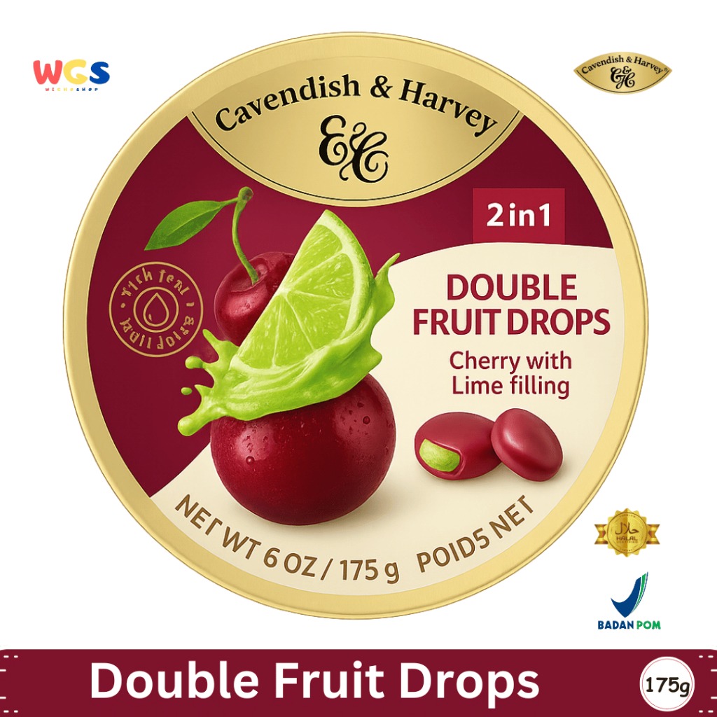 Cavendish & Harvey Double Fruit Drops 175g - Permen Ceri Isi Jeruk Nipis Segar 2 in 1