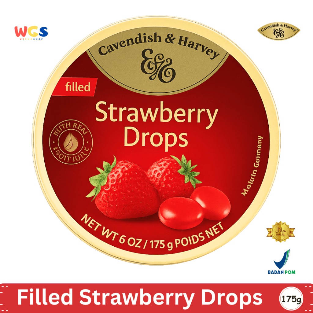 Cavendish & Harvey Strawberry Drops Filled 175g - Permen Isi Rasa Stroberi Segar & Manis