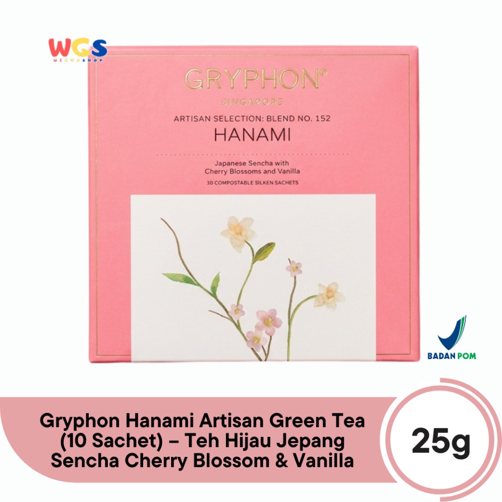 Gryphon Hanami Artisan Green Tea 25g (10 Sachet) – Teh Hijau Jepang Sencha Cherry Blossom & Vanilla