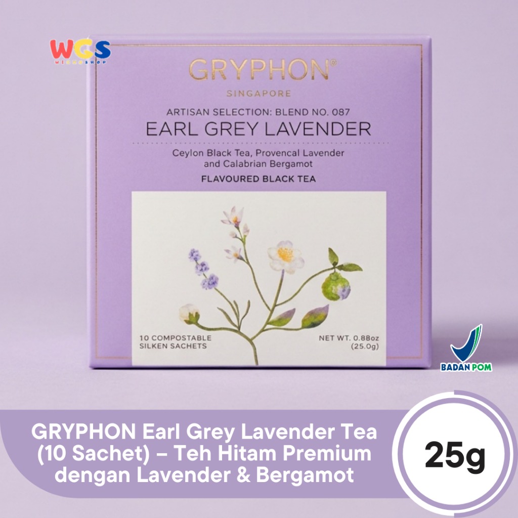 GRYPHON Earl Grey Lavender Tea 25g (10 Sachet) – Teh Hitam Premium dengan Lavender & Bergamot
